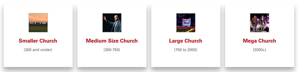 image of 4 church sizes by congregation size. user will receive all 4 case studies when they fill out the form