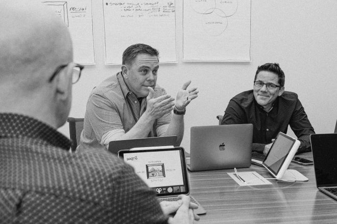 Jim Randall and Bryan Rose developing church vision through a church planning session